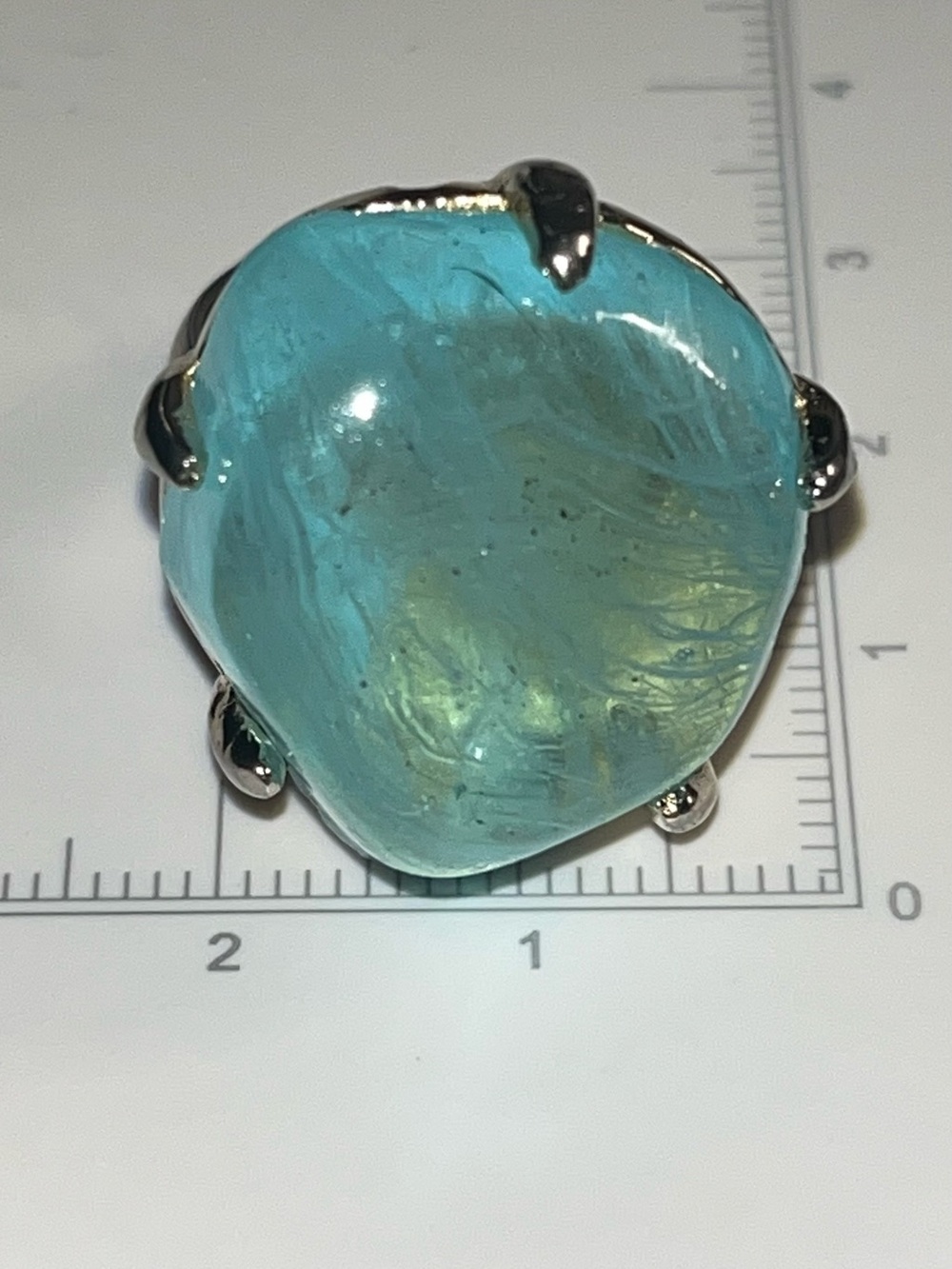 Oversized Blue Opalite Statement Ring | UV Reactive Heavy Silver Tone | Size 6